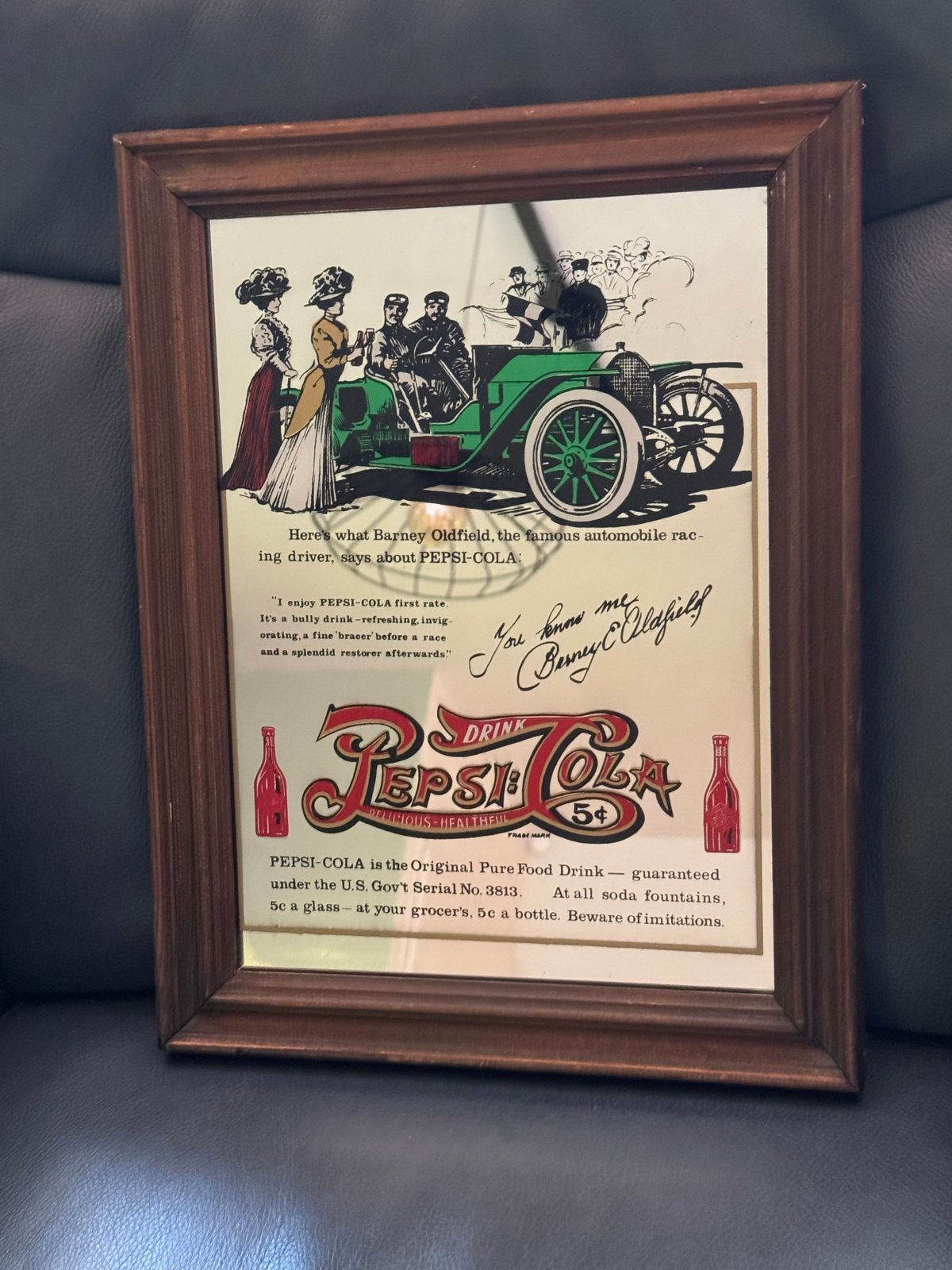 Vintage Pepsi Cola Spiegel - Barney Oldfield Racing, Ophalen, Minder dan 50 cm, Gebruikt, Minder dan 100 cm