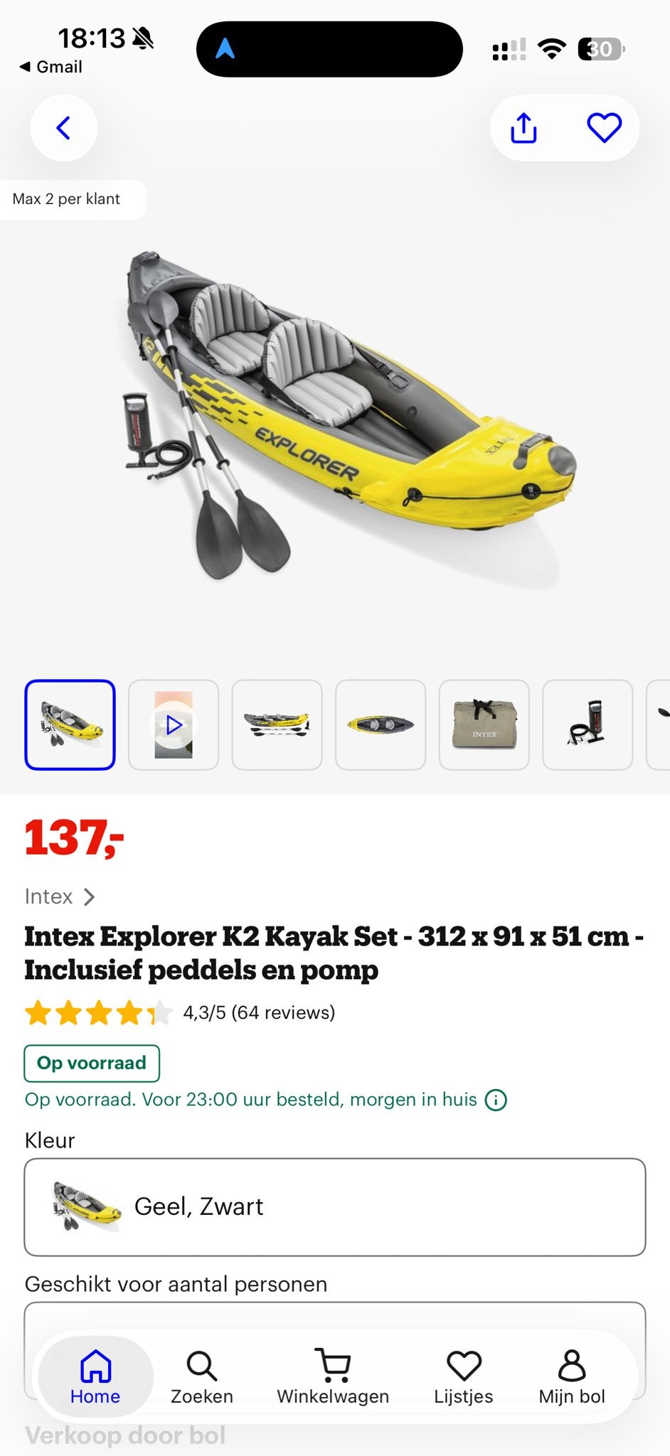 Nieuwe Intex Explorer K2 Kayak Set - 2-persoons, Ophalen, Opblaasbaar, Nieuw, 2-persoons
