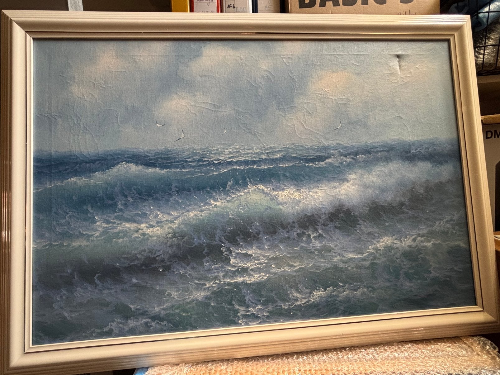 Antiek schilderij De Zee met vogels, Ophalen