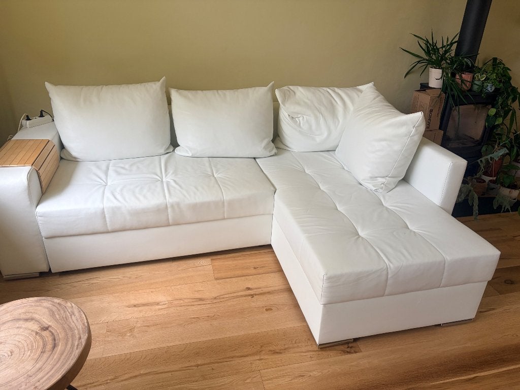 Nette hoekbank,kunstleer,bergruimte slaapoppervlak 195x160cm, Ophalen, Overige materialen, Gebruikt, Hoekbank