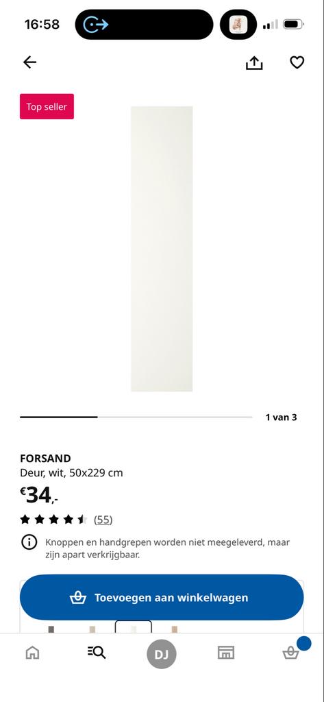 5x FORSAND deur, wit, 50x229 cm, Ophalen of Verzenden, Gebruikt