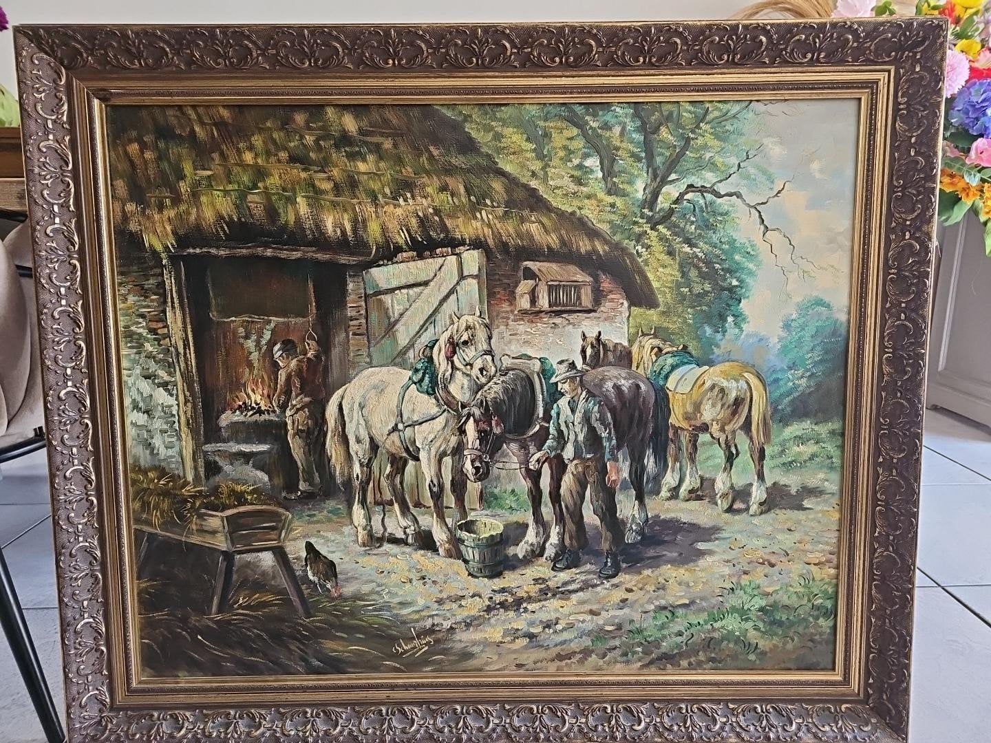 Cornelis Anton Schuurhuis XL Schilderij met Brief uit 1979, Ophalen, Doek, Realistisch, Origineel werk