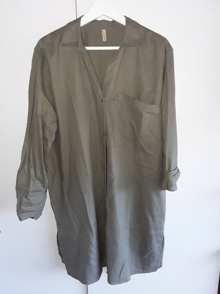 Soyaconcept Donkergroene Lange Linnen Blouse Maat L, Maat 38/40 (M), Soyaconcept, Nieuw, Ophalen of Verzenden