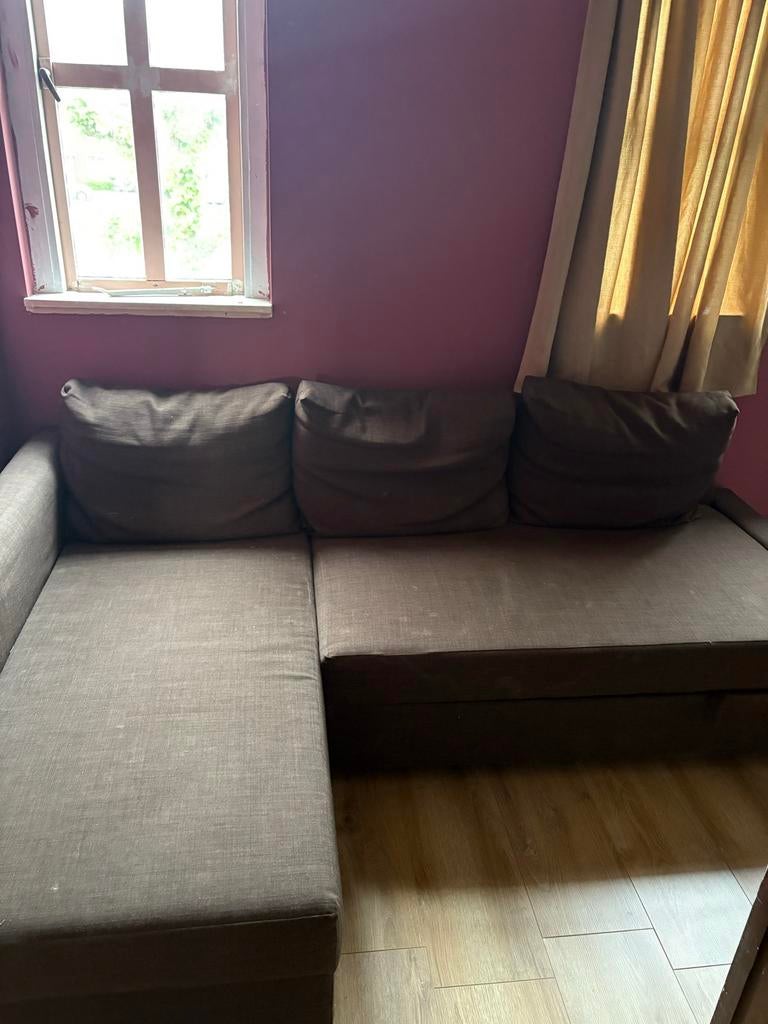 Slaapbank Ikea Bruin, 250 tot 300 cm, Gebruikt, 100 tot 125 cm, Hoekbank
