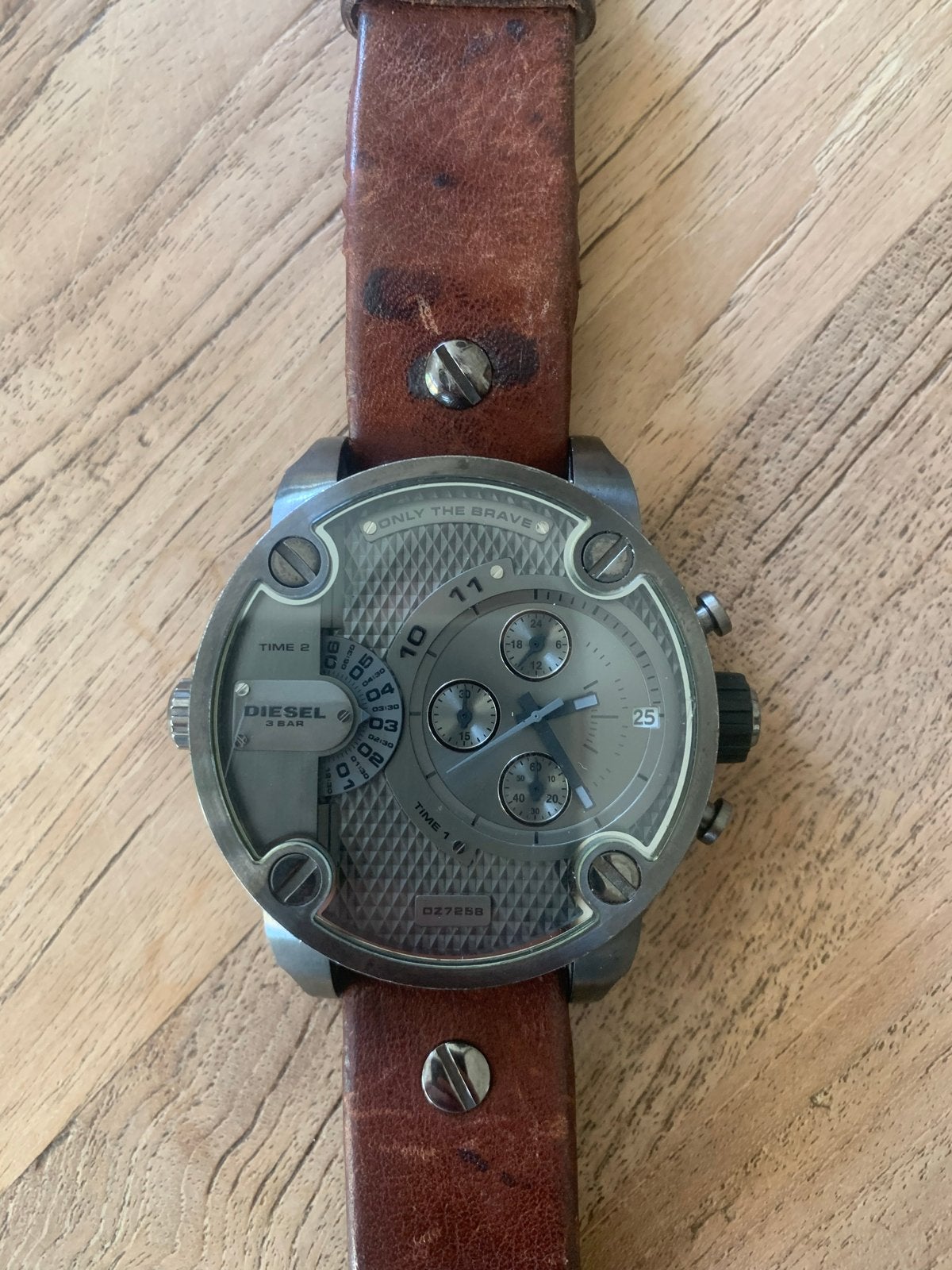 Diesel DZ7258 Little Daddy Herenhorloge - Gunmetal/Bruin, Overige merken, Staal, Polshorloge, Ophalen of Verzenden