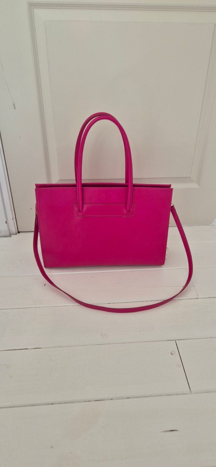 Fuchsia roze leren handtas met schouderband - 40x29x11 cm, Ophalen, Zo goed als nieuw, Roze, Handtas