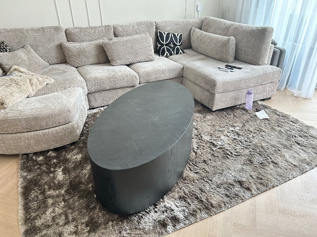 Zwarte ovale salontafel (visgraat motief), Huis en Inrichting, Tafels | Salontafels, Ophalen, 50 tot 75 cm, 50 tot 100 cm, Zo goed als nieuw