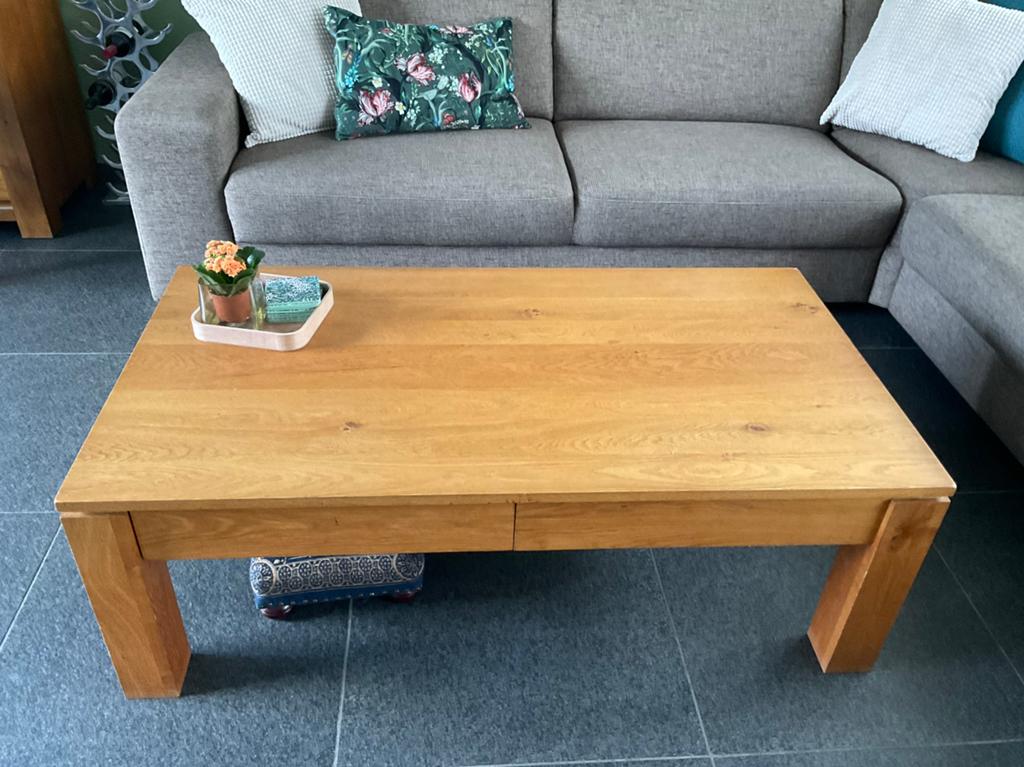 Salontafel massief eiken, Ophalen, 100 tot 150 cm, 50 tot 100 cm, Zo goed als nieuw