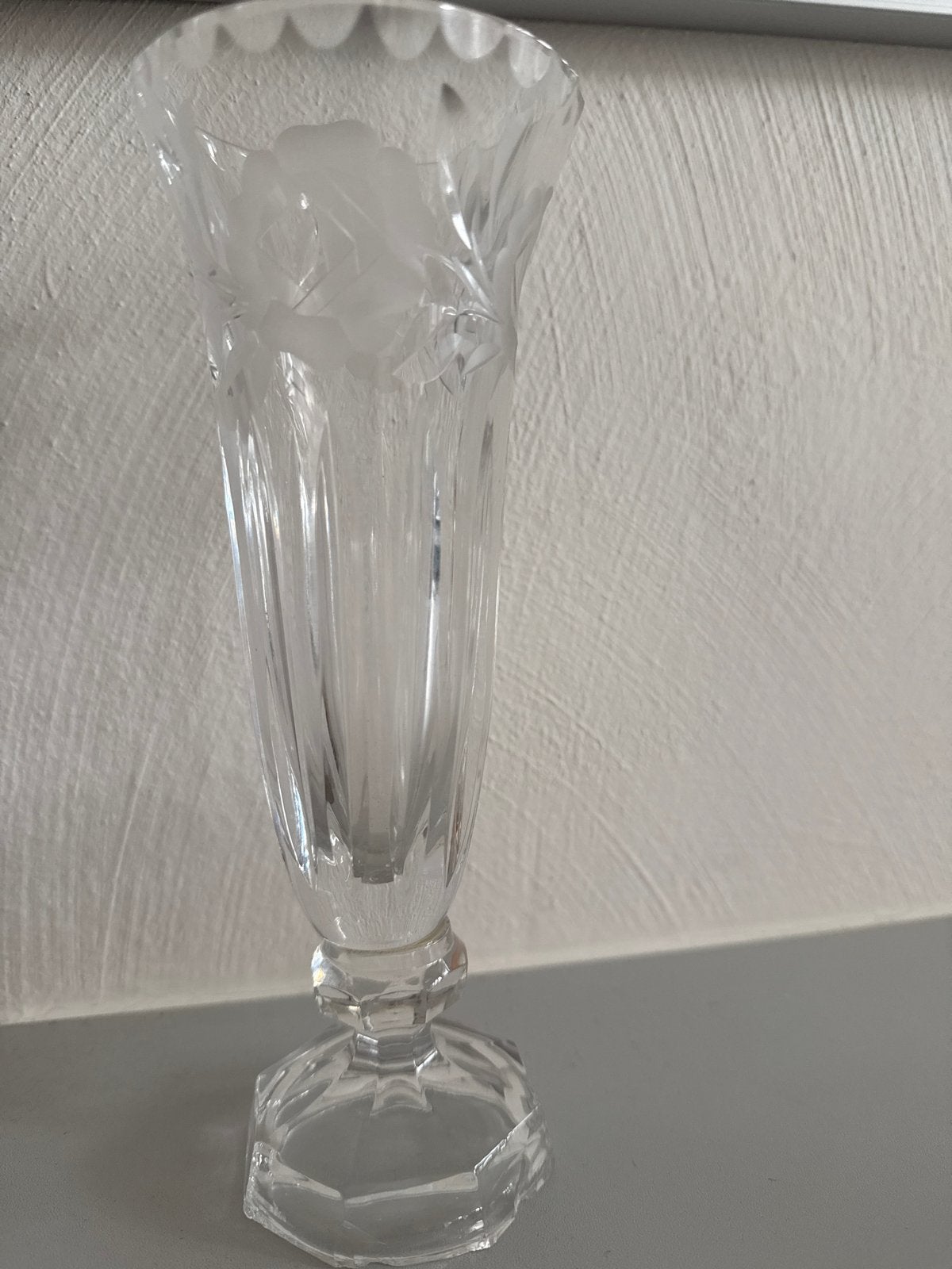 Vintage Boheems kristallen vaas, handgeslepen, roos, Ophalen of Verzenden