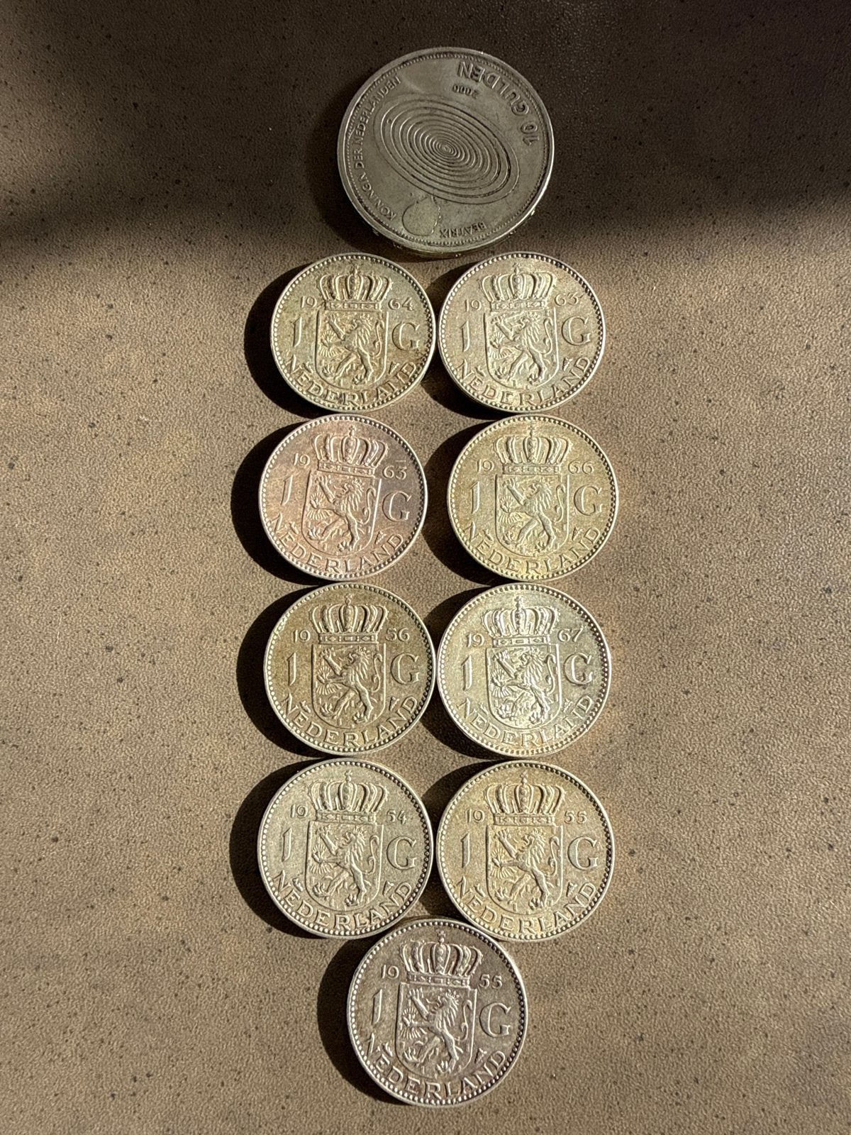 9 Zilveren Guldens Juliana + 1 Zilveren Tientje Beatrix, Koningin Juliana, Setje, Zilver, Overige waardes
