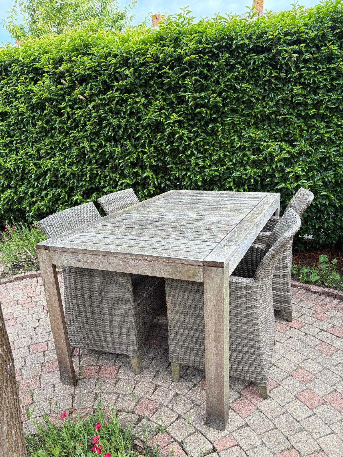 Houten tuintafel 160x90 cm met 4 stoelen, Tuin en Terras, Tuintafels, Ophalen, Gebruikt, Rechthoekig, Hout