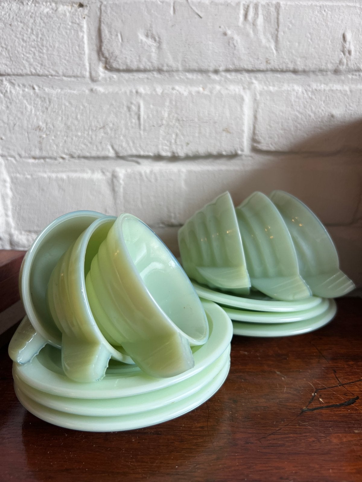 Set van 6 Art Deco opaline glazen kopjes en schotels, Antiek en Kunst, Ophalen of Verzenden