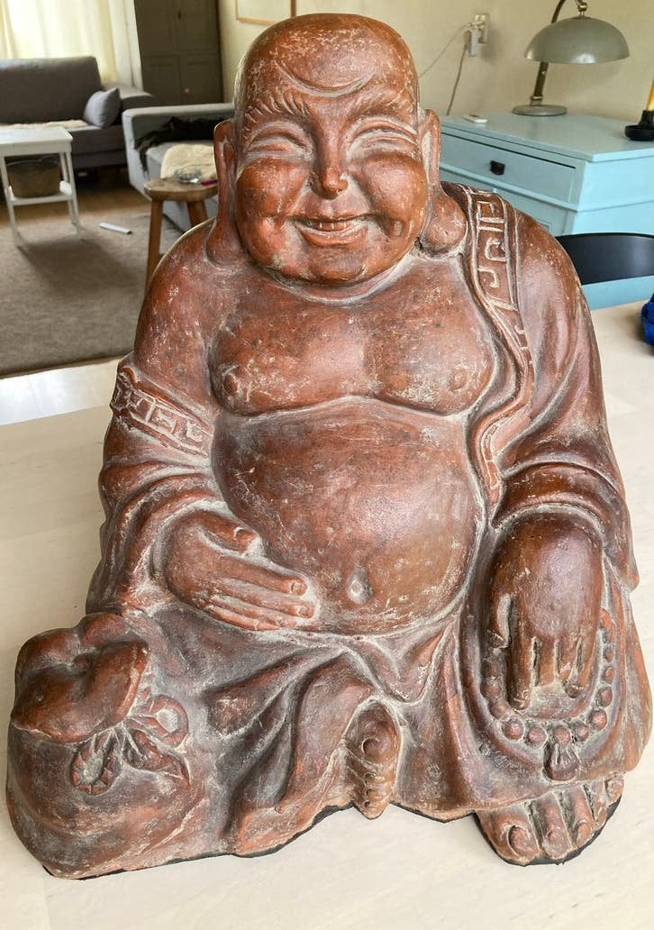 Grote lachende, zware Boeddha 47x43 €119,-, Ophalen, Zo goed als nieuw