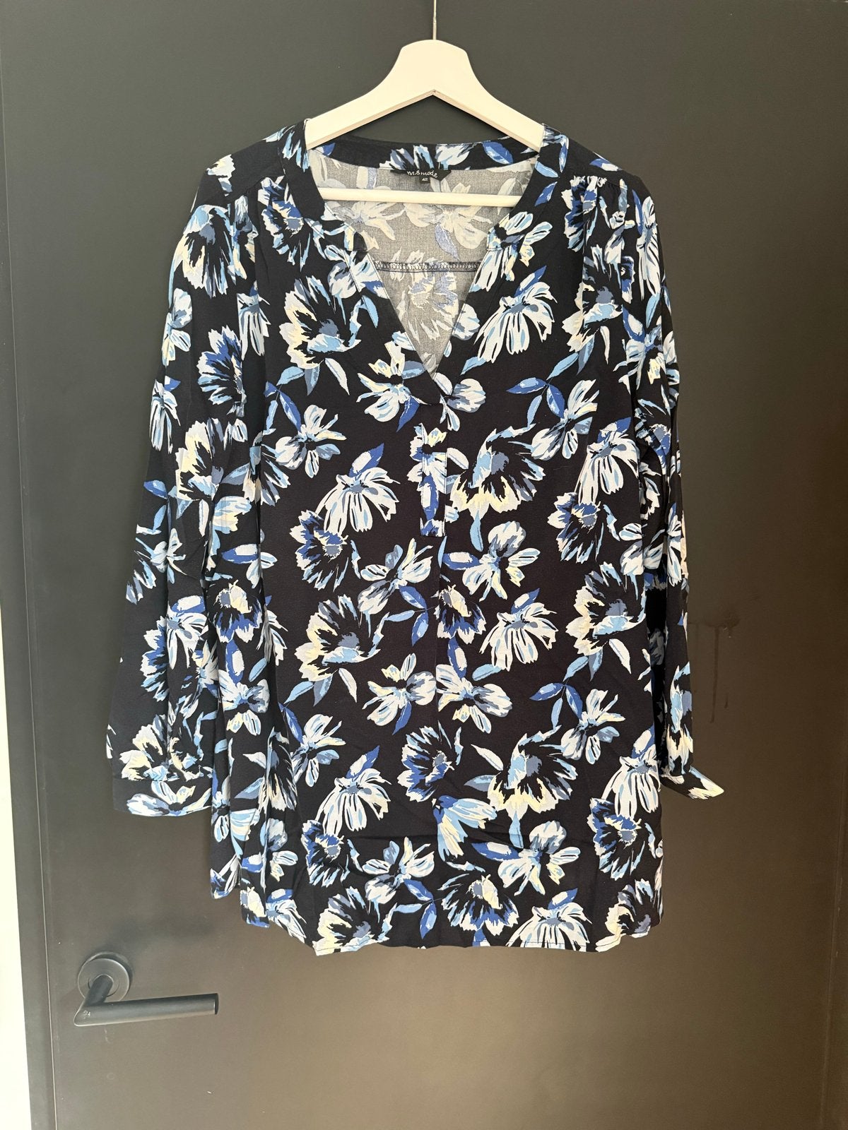 MS Mode bloemenprint blouse maat 42, Ophalen of Verzenden, Zo goed als nieuw, Maat 42/44 (L), Blauw