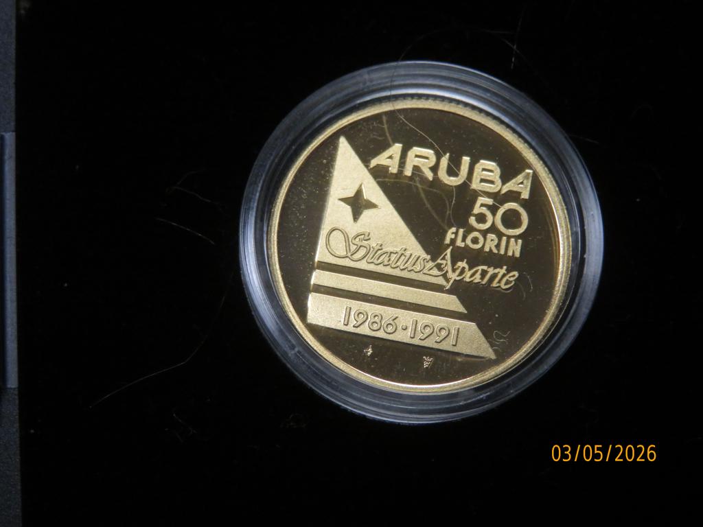 No.443- Aruba Gouden 50 Florin 1991 Proof munt, Koningin Beatrix, Losse munt, Goud, Overige waardes