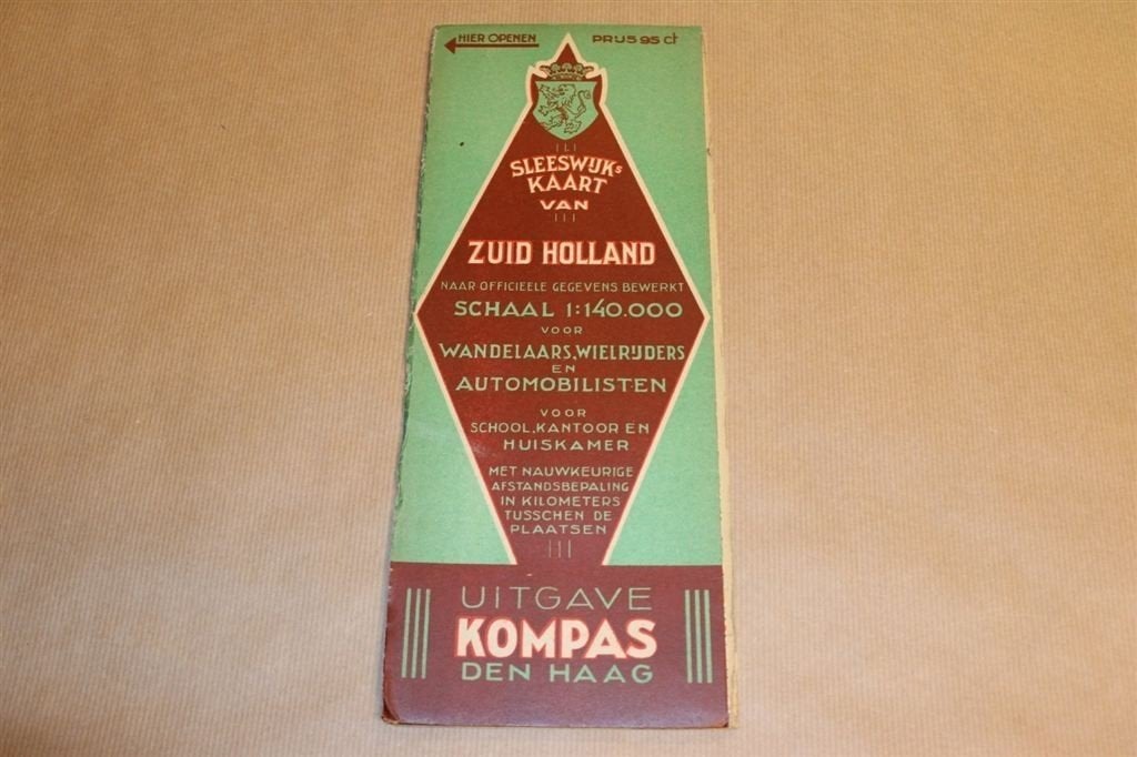 Sleeswijk\'s kaart van Zuid Holland - Uitg. Kompas 1935, Gelezen, Ophalen of Verzenden, Landkaart, 1800 tot 2000