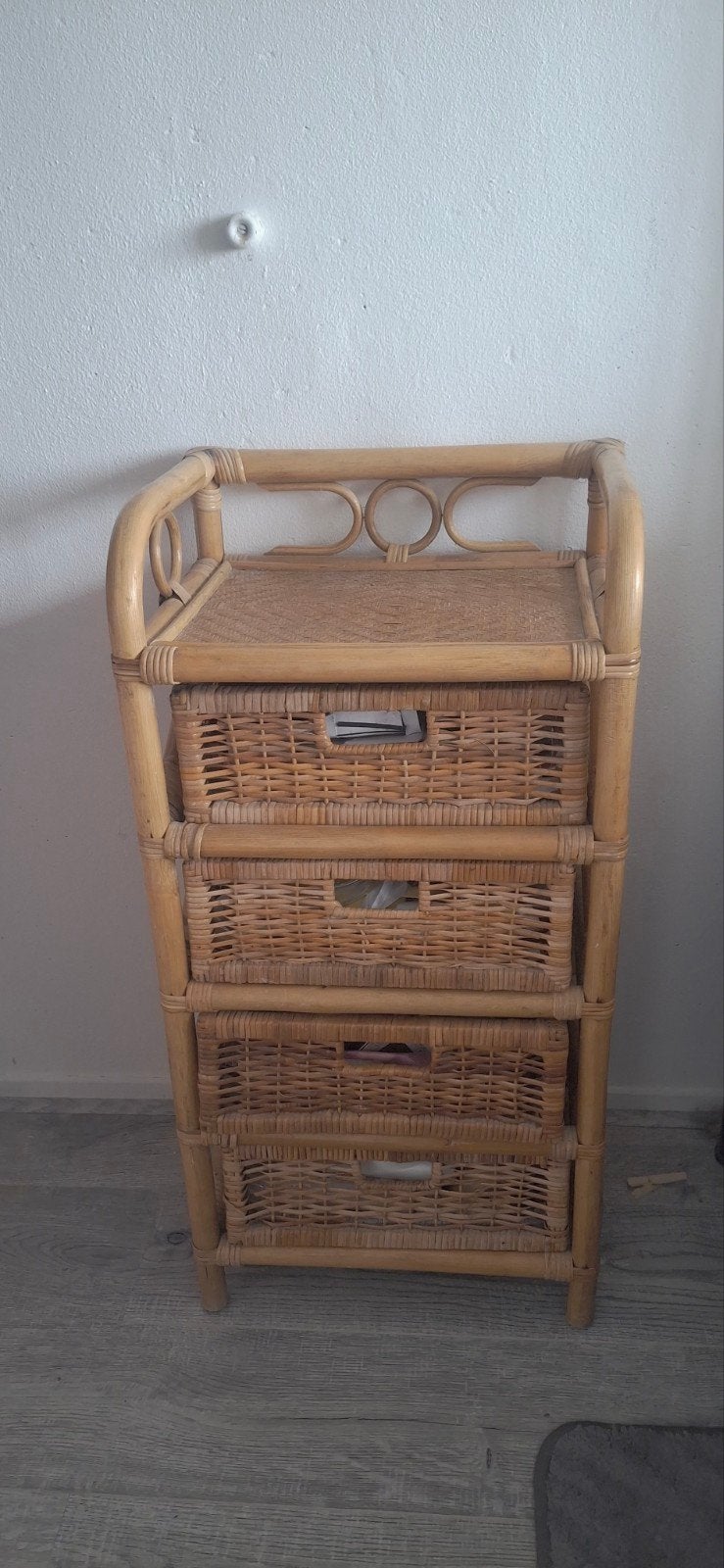 Vintage rotan kastje met 4 lades - 46x35x95 cm, Ophalen, Overige materialen, Minder dan 50 cm, Gebruikt