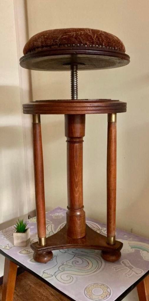 Antieke Art Deco piano kruk piano stoel hout messing koper., Ophalen, Zo goed als nieuw, Overige kleuren