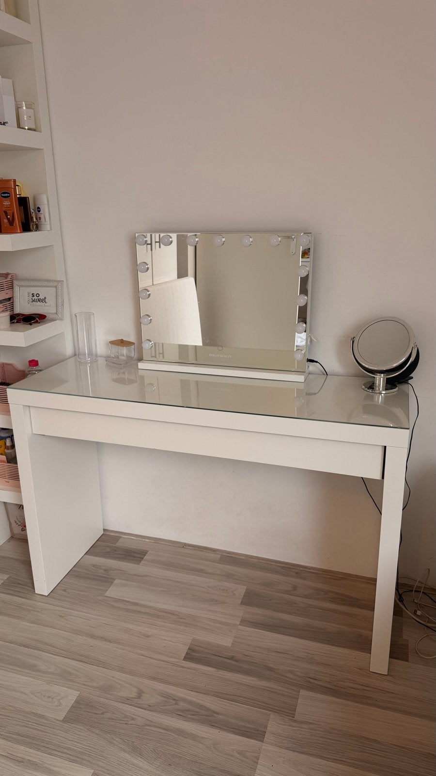 IKEA MALM kaptafel wit met glasplaat, Huis en Inrichting, Ophalen, 100 tot 150 cm, Zo goed als nieuw, Minder dan 100 cm