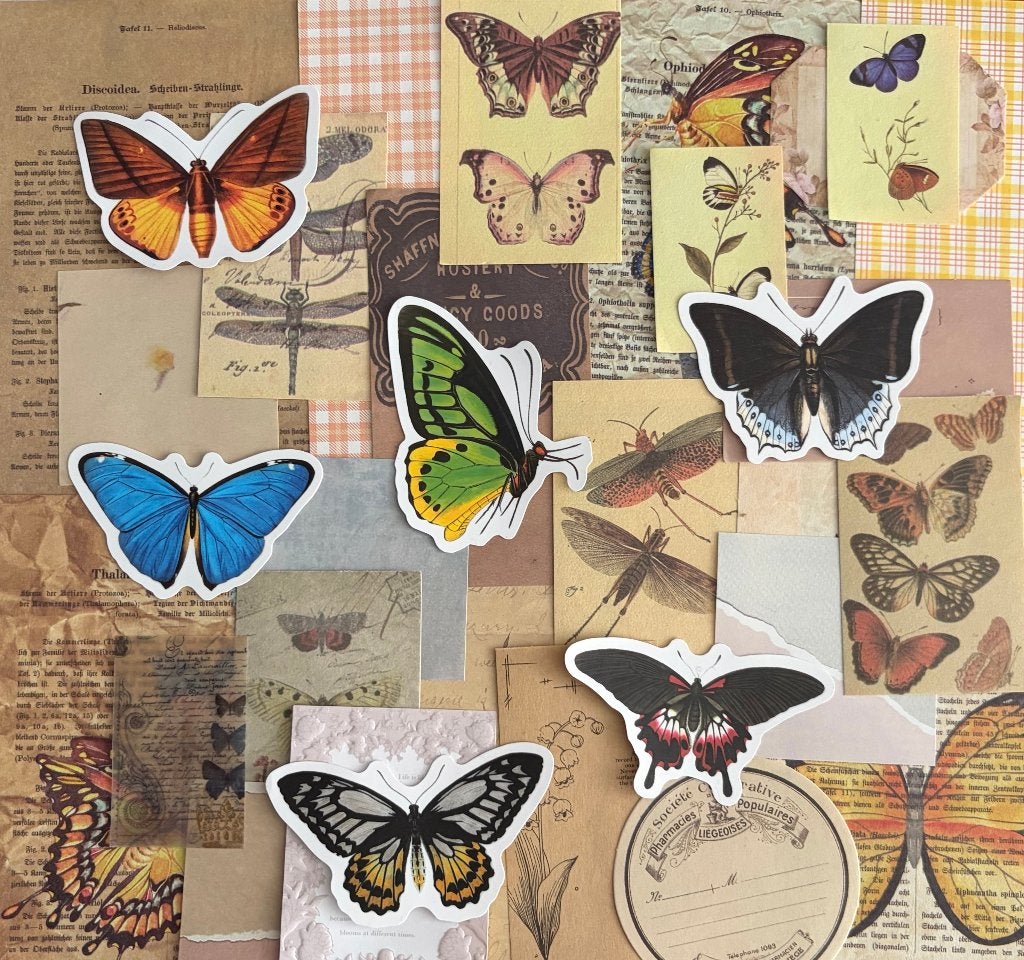 Scrapbooking kraft papier met vlinder stickers, Verzenden, Nieuw, Papier of Karton