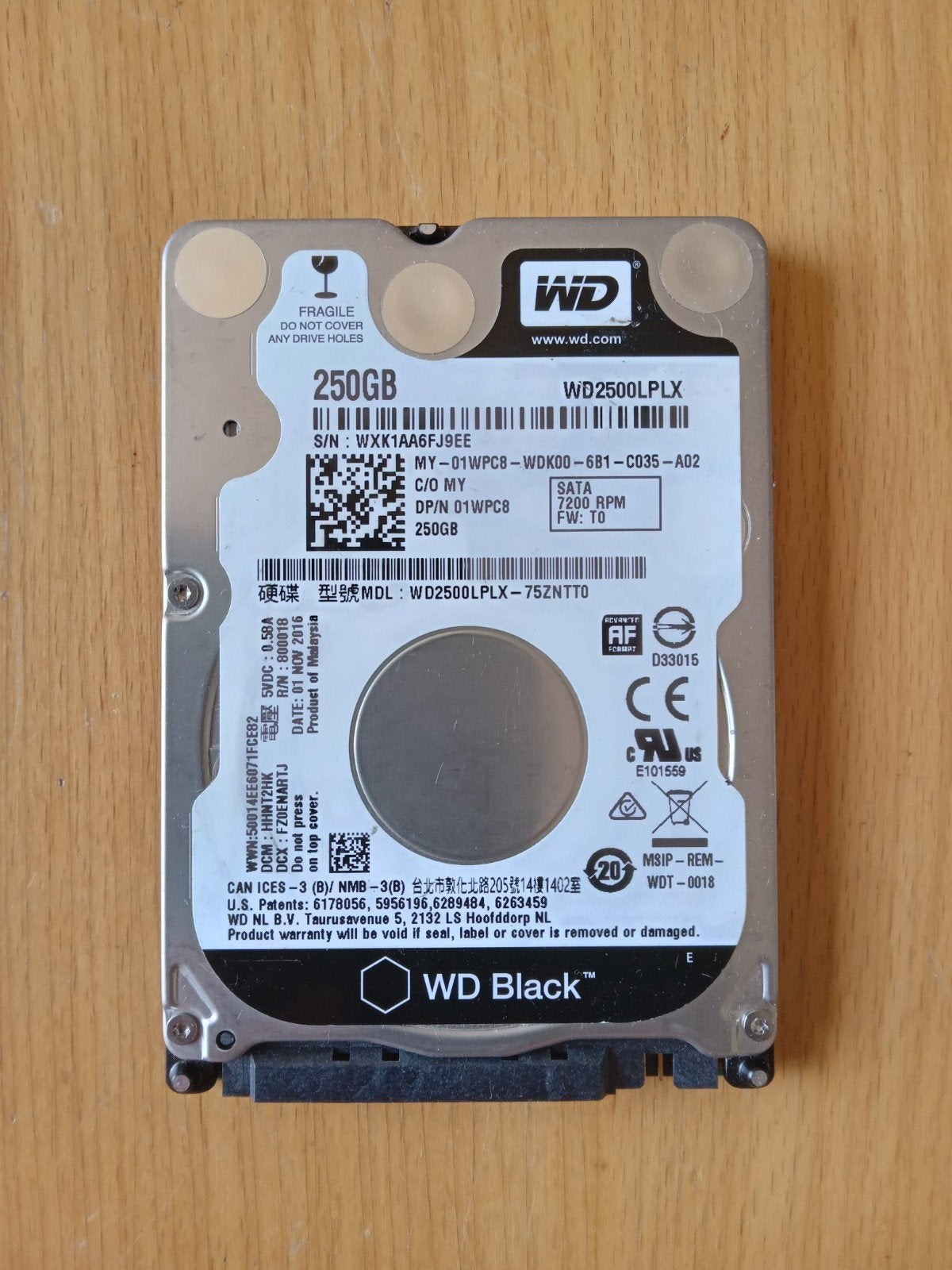 Western Digital WD Black WD2500LPLX 2,5 inch HDD SATA 250 gb, Computers en Software, Harde schijven, Intern, Gebruikt, 250 GB