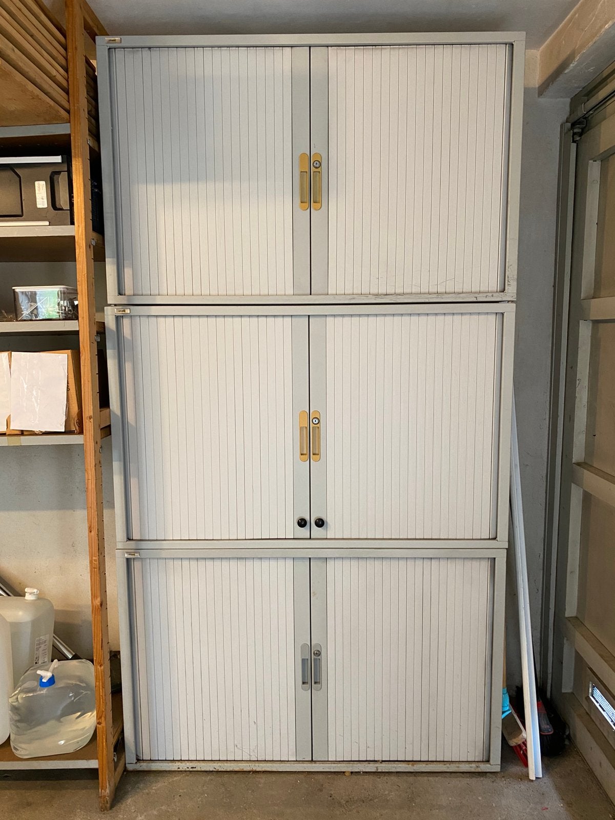 3 Utopia vintage roldeur kantoorkasten, Ophalen, Overige houtsoorten, 200 cm of meer, 50 tot 100 cm
