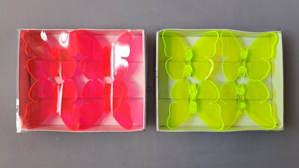 Neon Kunststof Decoratie Vlinders op Clip - nieuw, Ophalen of Verzenden, Nieuw, Kunststof