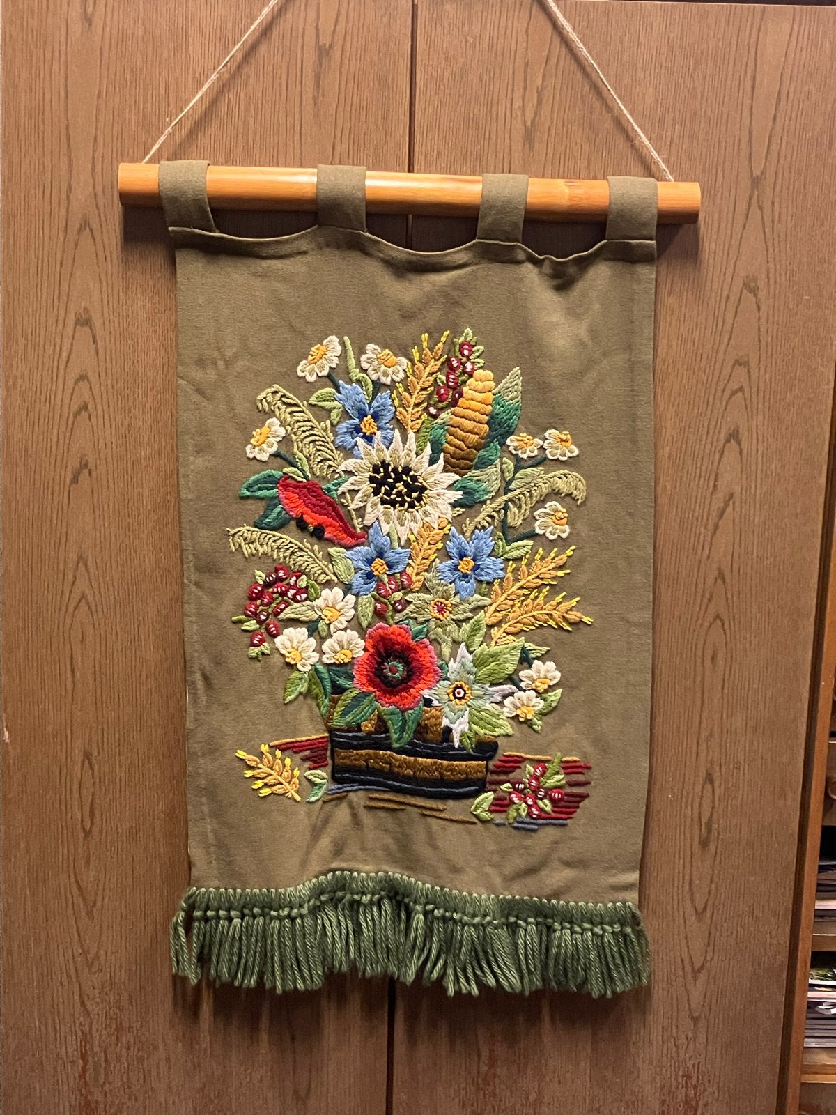 Vintage Wandkleed met Bloemen en Koren - Vintage Stijl, Zo goed als nieuw, Handgemaakt, 96 cm, Meerkleurig