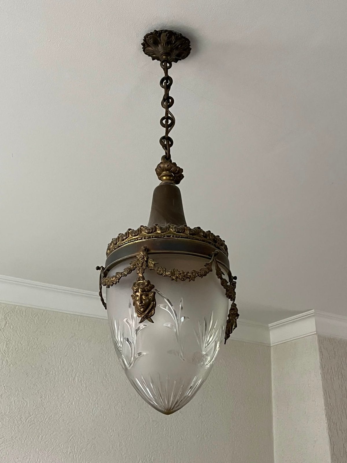 Antieke Franse bronzen en geslepen glazen plafondlampen, Antiek en Kunst, Ophalen of Verzenden