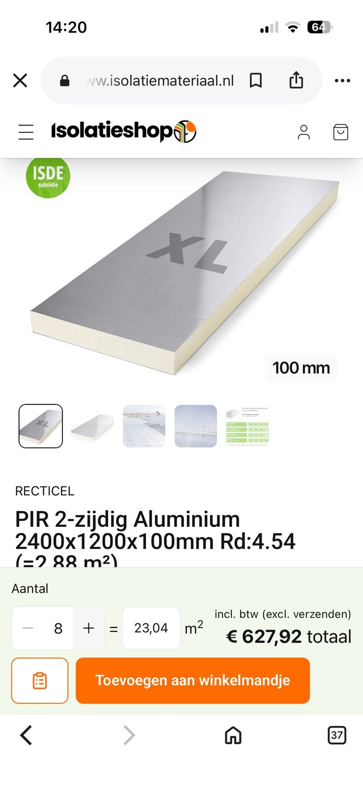 8 platen PIR isolatie (recticel) 100mm, Ophalen, Hardschuim (Pir), 15 m² of meer