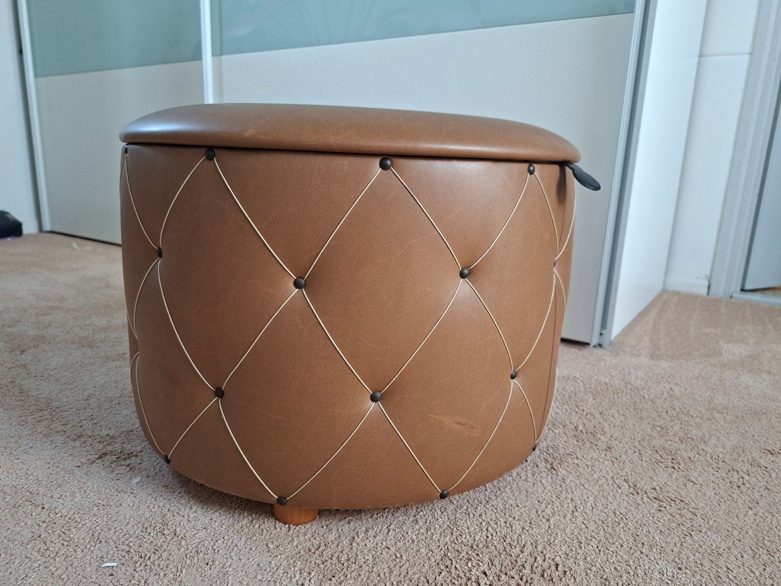 vintage poef met opbergruimte, Ophalen, Vintage, retro, Rond, Minder dan 50 cm
