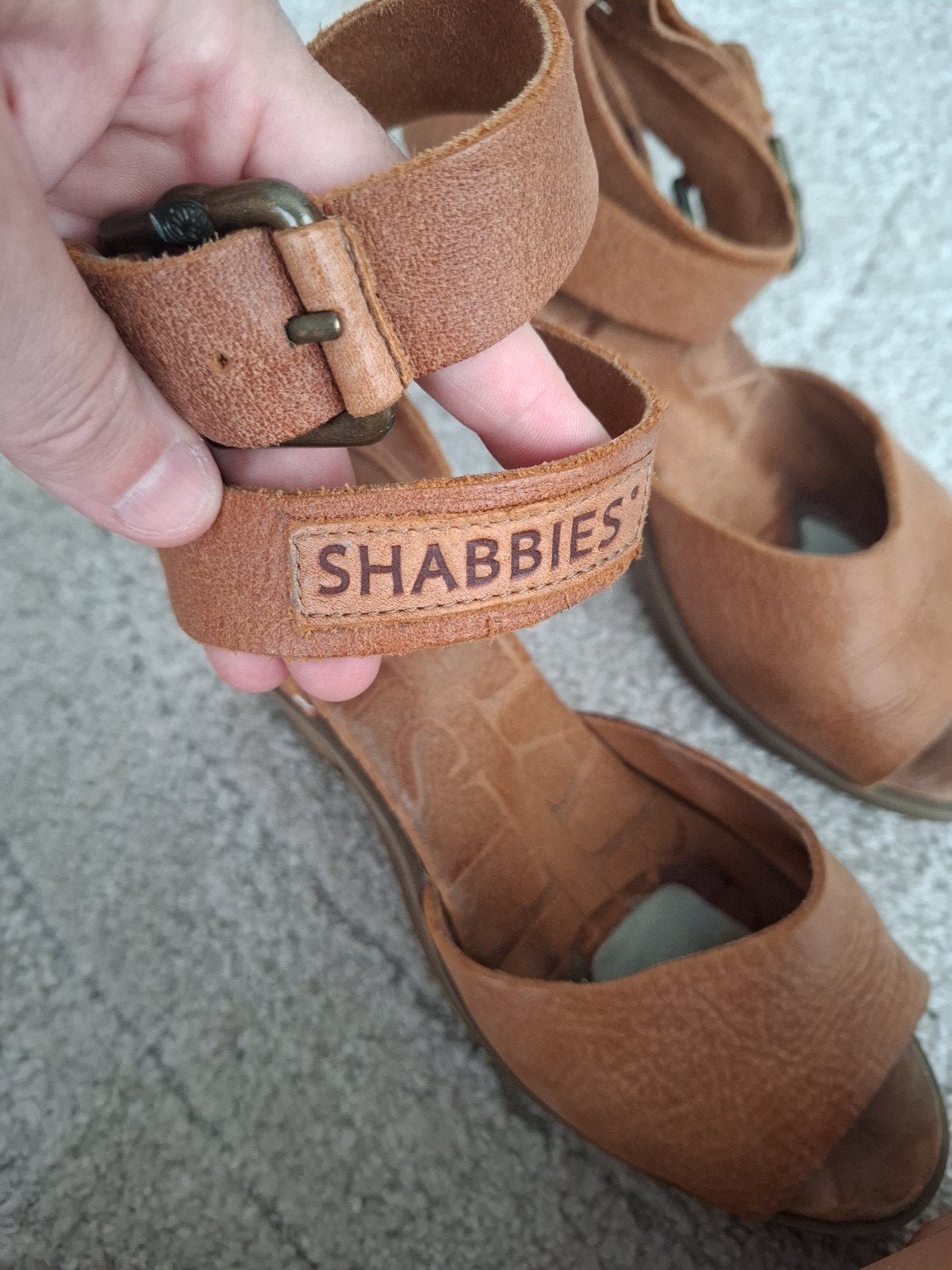 Shabbies sandalen maat 38 leer hakken, Shabbies, Bruin, Gedragen, Sandalen of Muiltjes