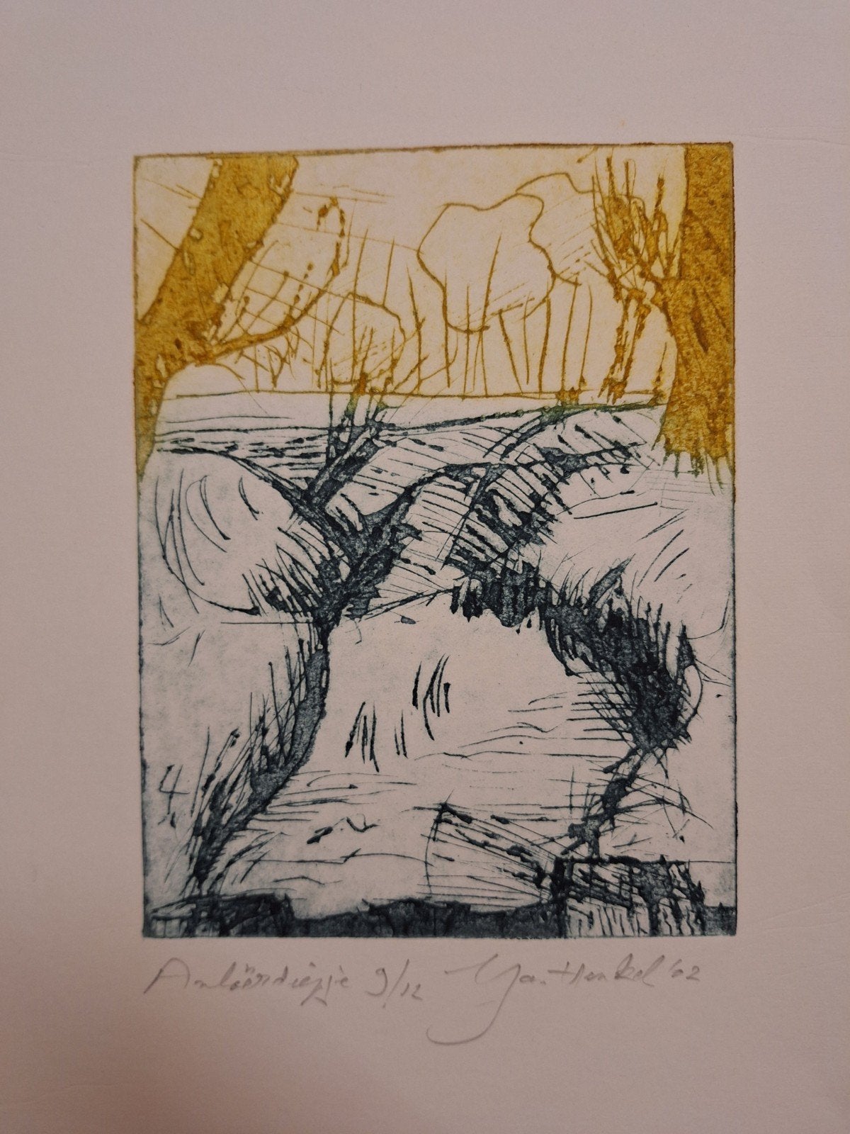 Ets 'Beekje' van Jan Henkel, gesigneerd en genummerd, Gesigneerd, Landschap, 1950 - 1999, Verzenden