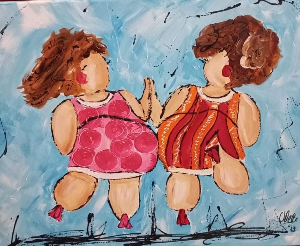Schilderij dikke dames, Nieuw, Ophalen of Verzenden, Schilderij, Minder dan 50 cm