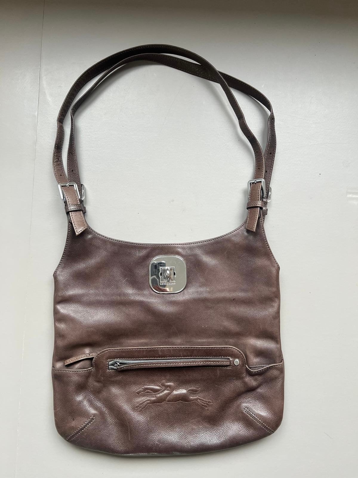Bruine Longchamps tas met panterprint voering, Sieraden, Tassen en Uiterlijk, Tassen | Damestassen, Ophalen, Gebruikt, Bruin, Handtas