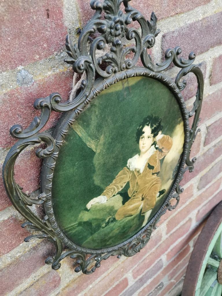 Brocante afbeelding in bol glas passende lijst, Ophalen