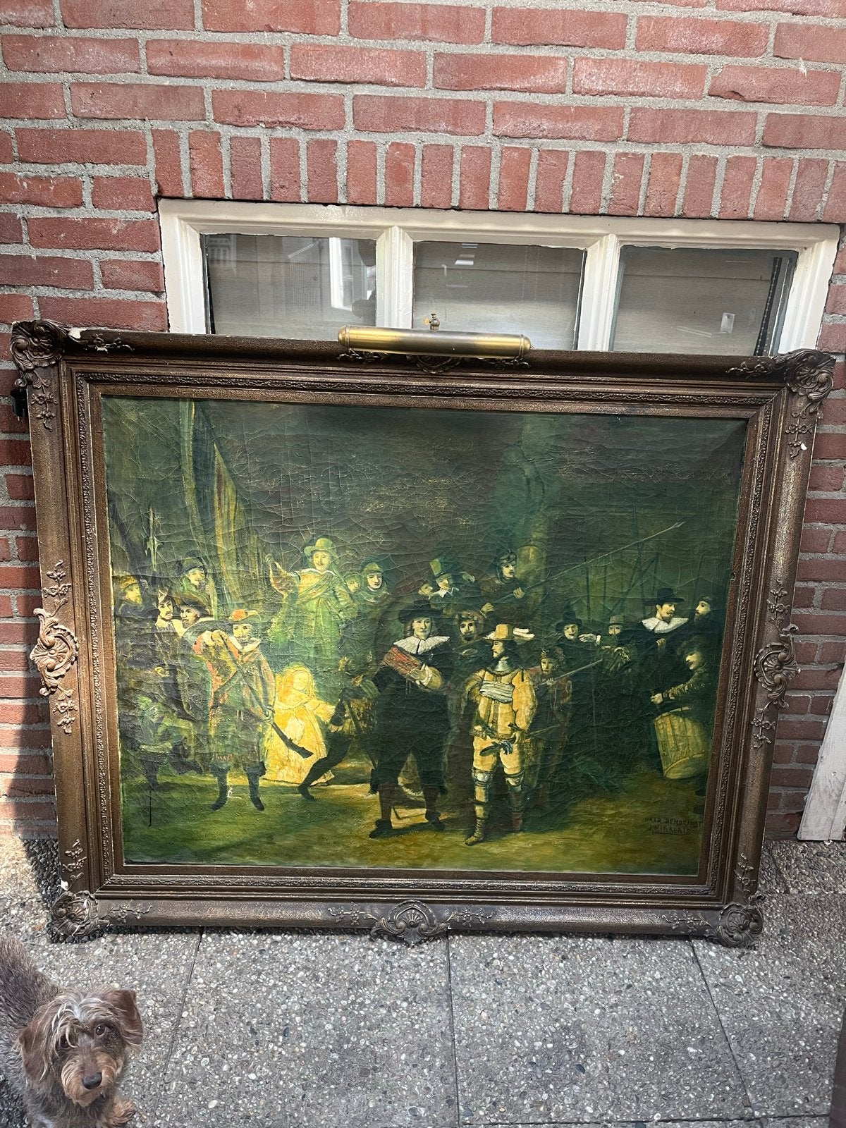 Replica De Nachtwacht met antieke lijst en schilderijlamp, Ophalen of Verzenden