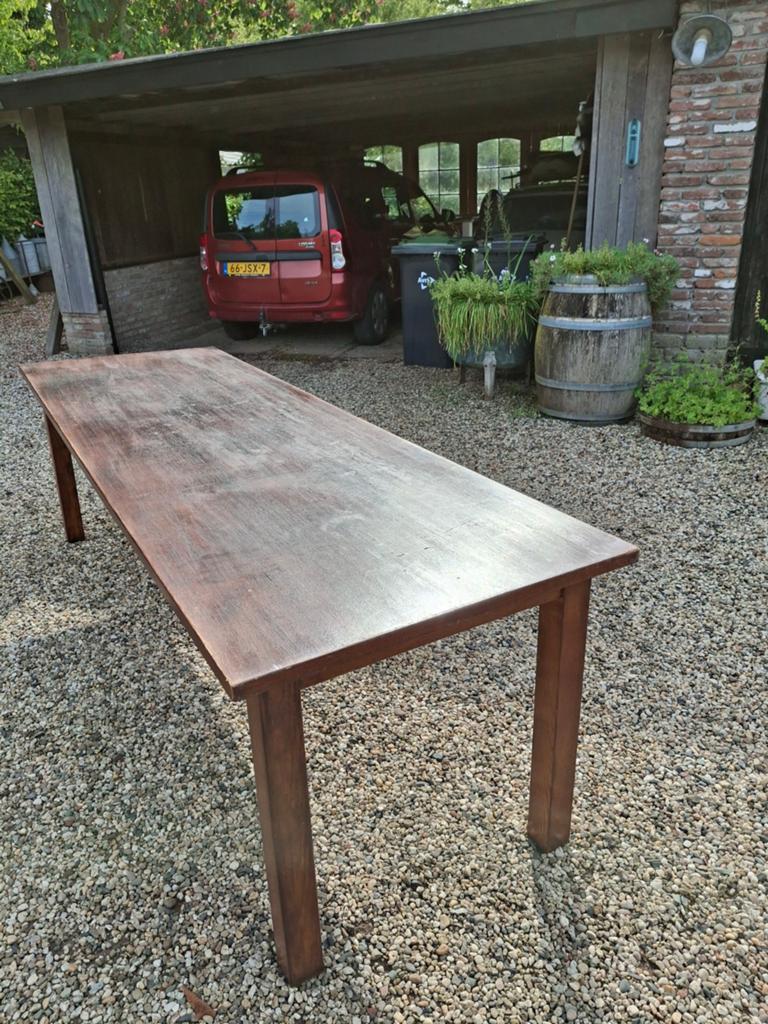 Strakke  lange eettafel hout 245 x 80 74 cm hoog, Huis en Inrichting, Tafels | Eettafels, Ophalen, Rechthoekig, 200 cm of meer