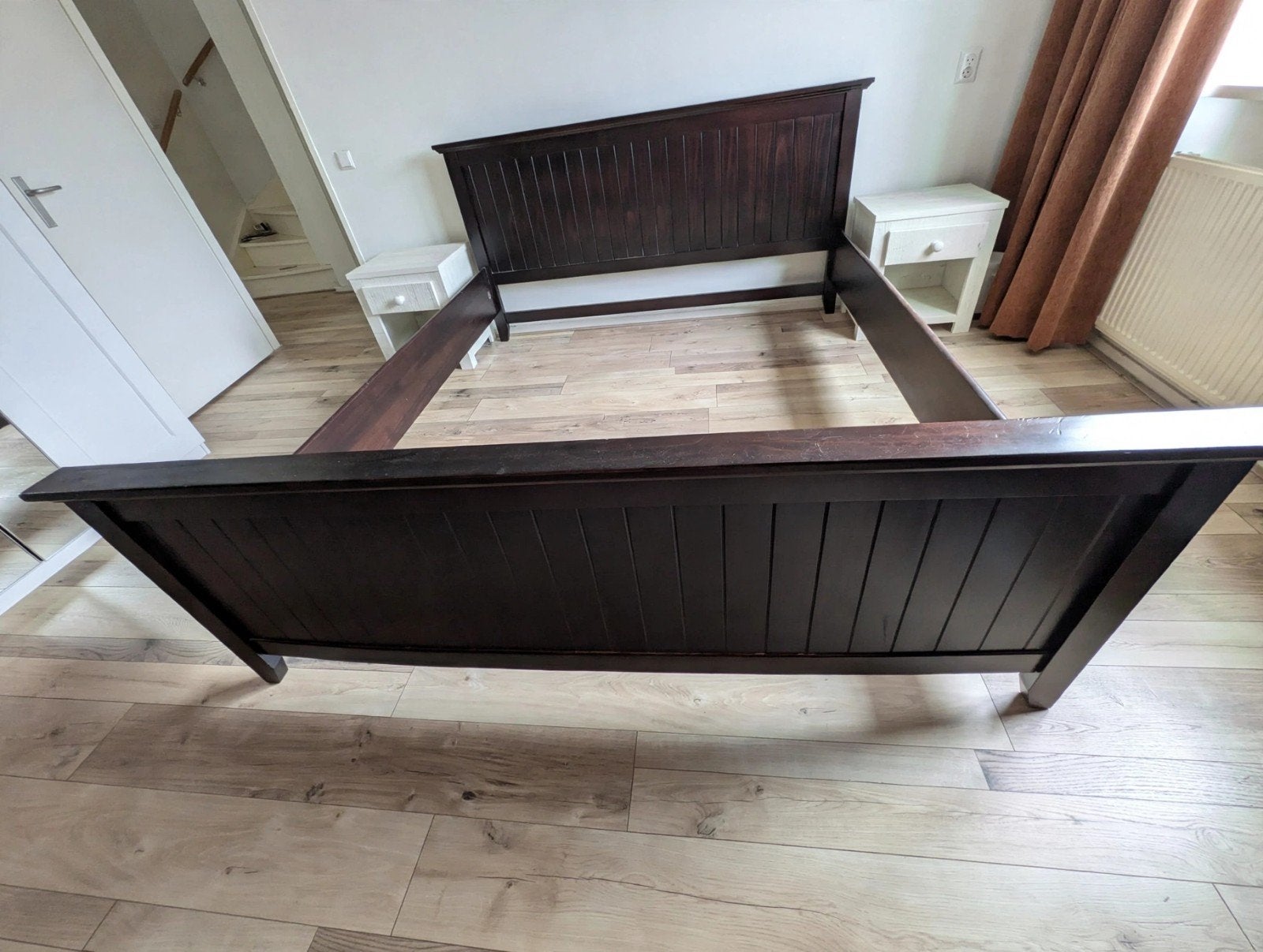 Bed ombouw 180x210 - Donkerbruin hout, Gebruikt, Bruin, 210 cm, Tweepersoons
