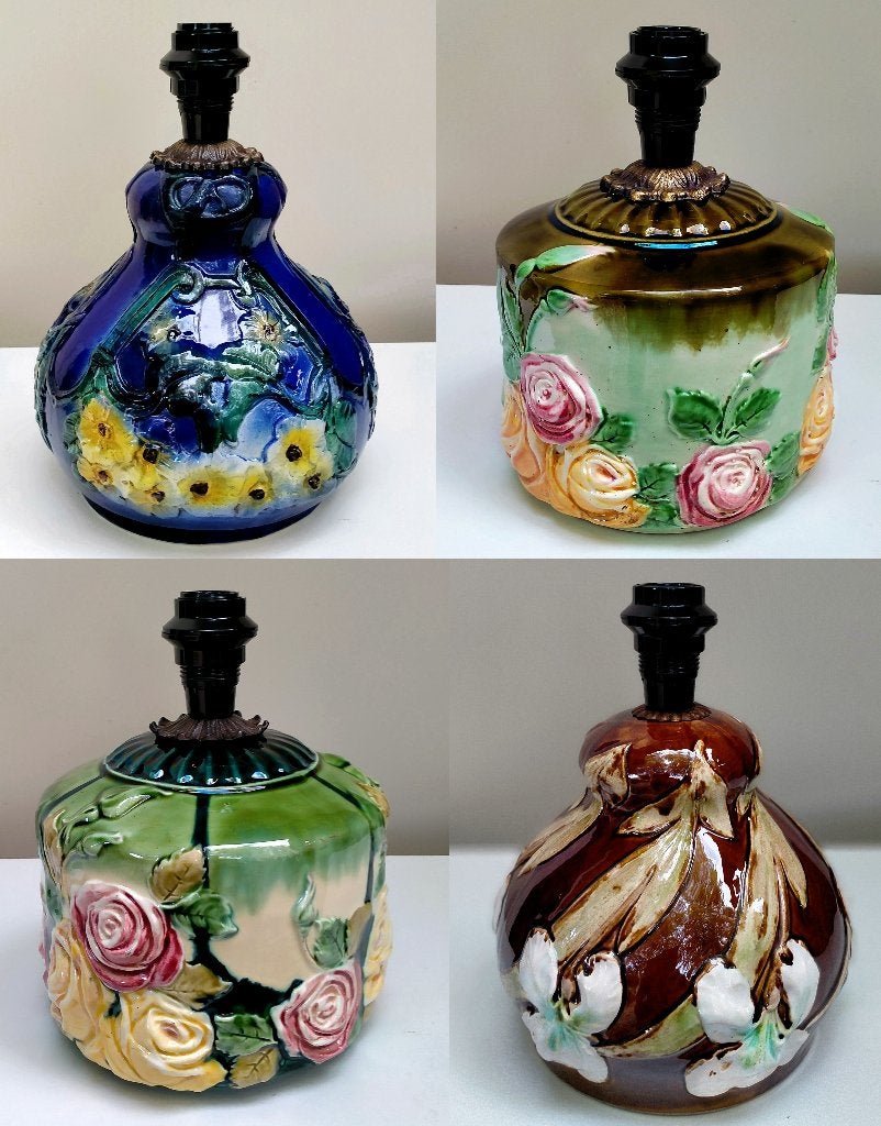 4x Antieke Majolica Lamp Tafellamp Schemerlamp - Zie Omschr, Ophalen of Verzenden