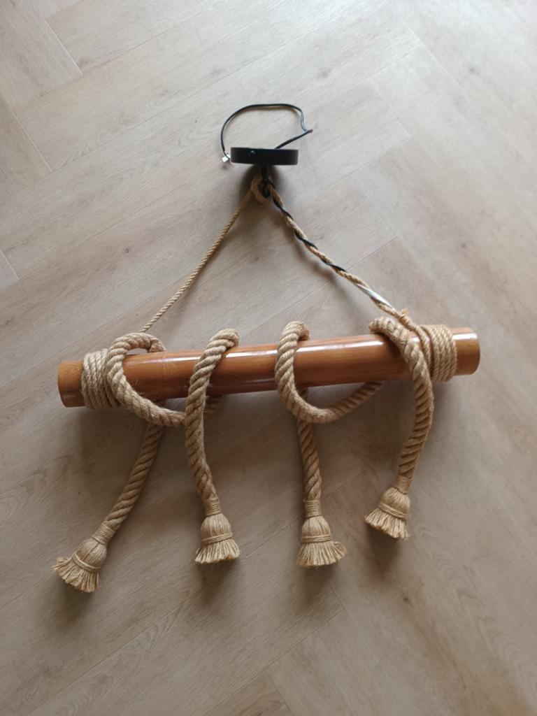 Bamboe hanglamp met touw., Huis en Inrichting, Ophalen, Zo goed als nieuw, Minder dan 50 cm
