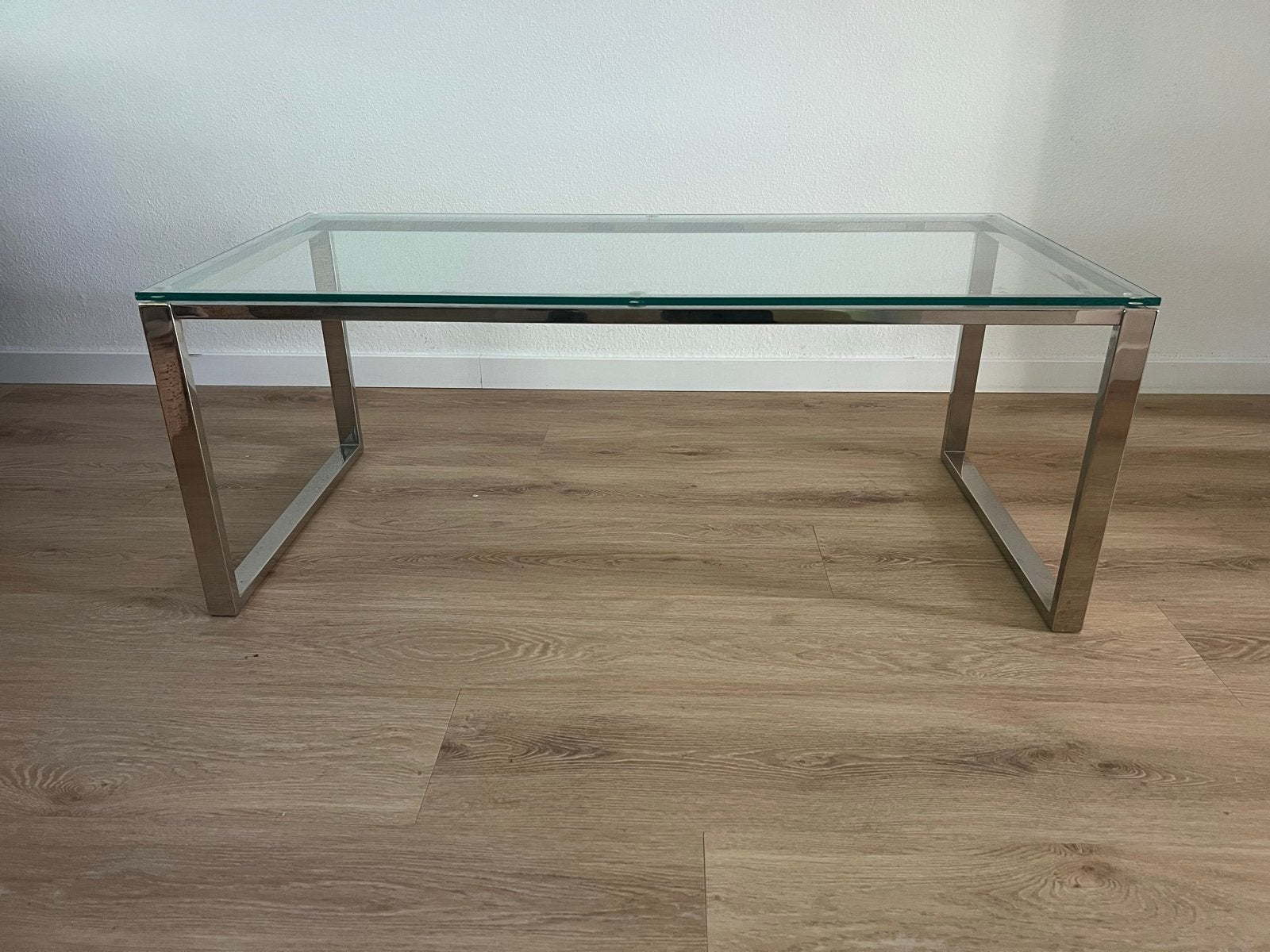 Glazen Salontafel met Chroom Onderstel, 100 tot 150 cm, Rechthoekig, 50 tot 100 cm, Ophalen of Verzenden
