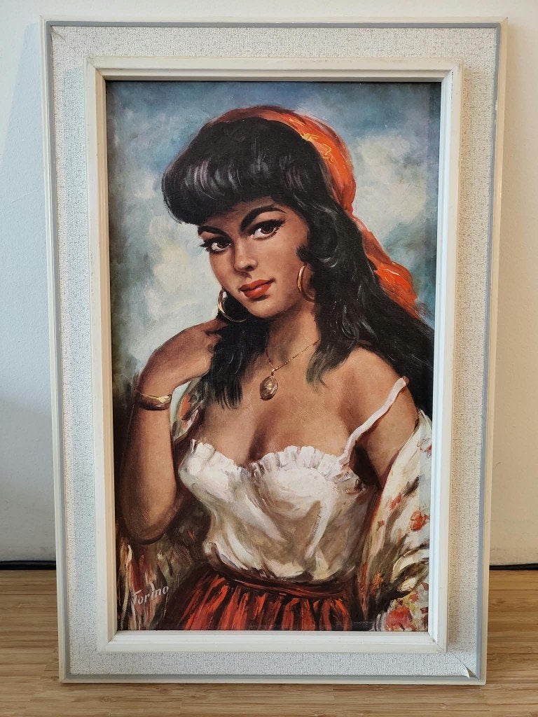 Vintage Schilderij 'De Zigeunerin', Torino 1965 – 1968, Ophalen of Verzenden, Ingelijst, Portret of Personen