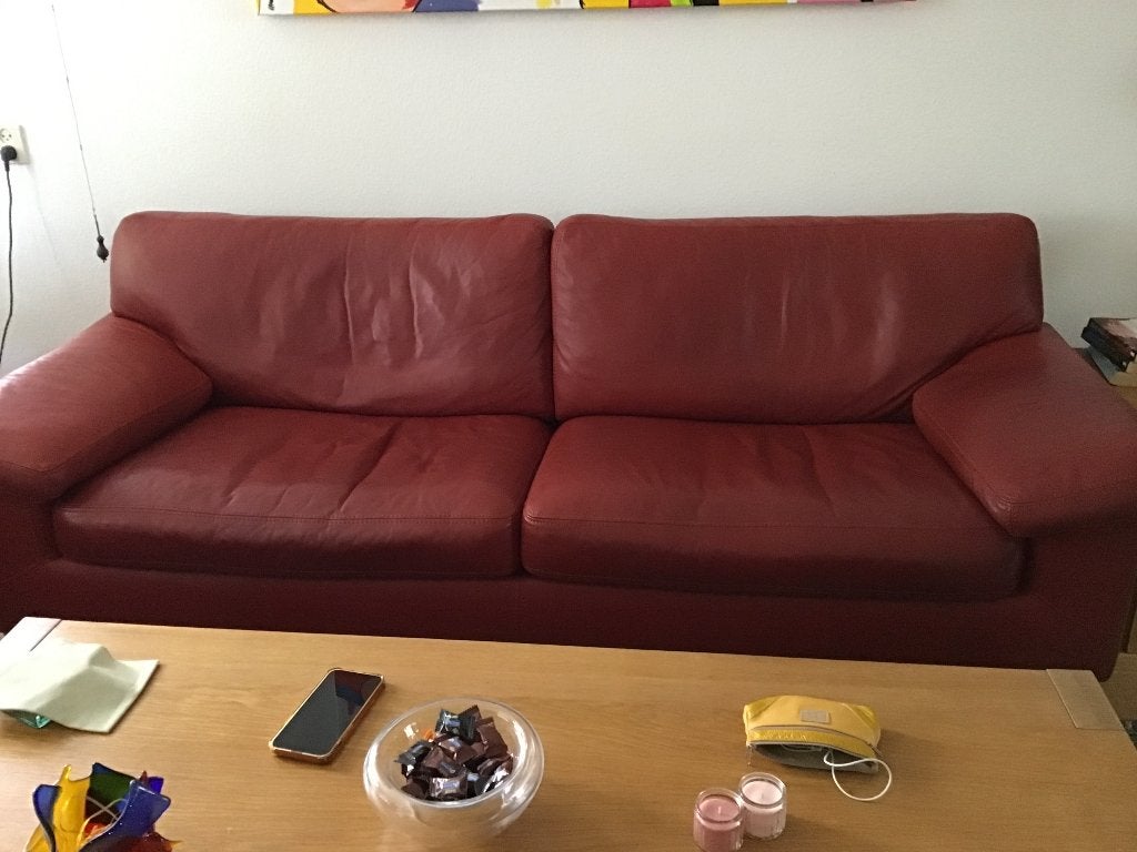 Rood lederen bank Machalke, Huis en Inrichting, Ophalen, Gebruikt, Klassiek/Modern, Overige maten