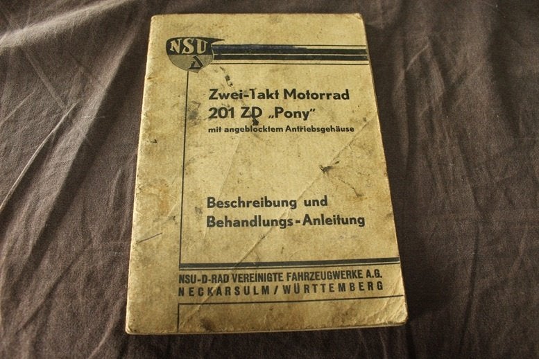 NSU 201 ZD Pony 1936 motorrad anleitung instructie boekje, Motoren, Ophalen of Verzenden, Overige merken
