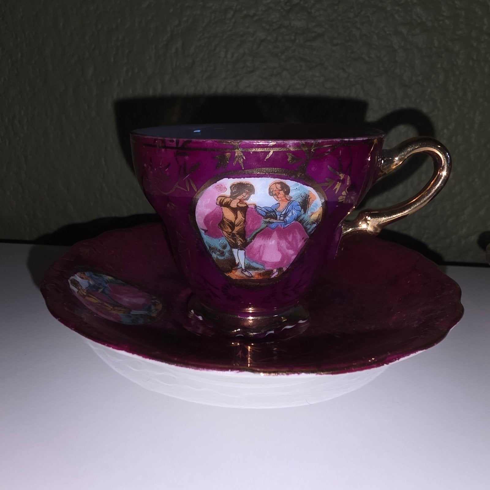 Vintage Mokkakopjes Krone Porzellan - Bordeaux & Goud, Ophalen of Verzenden