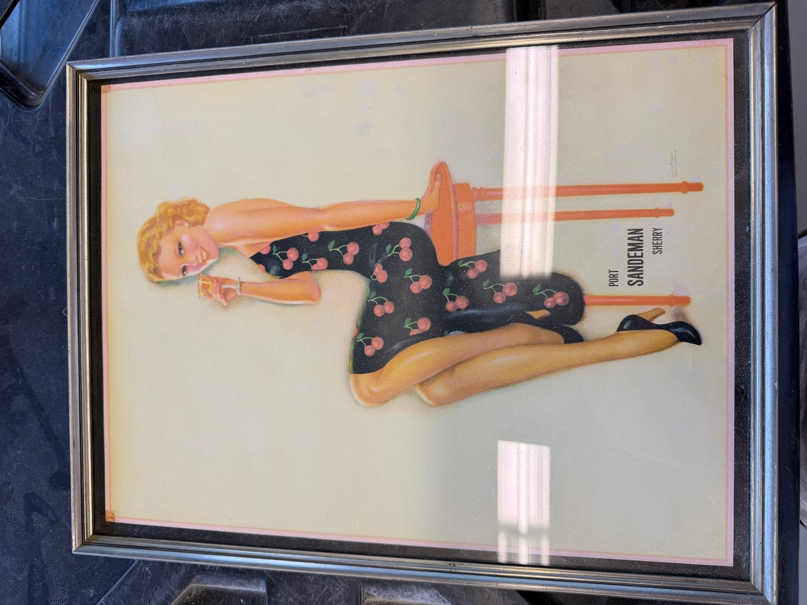 Vintage Sandeman Sherry Pin-up Poster, 50 – 75, Gebruikt, Ophalen of Verzenden, Foto of Poster