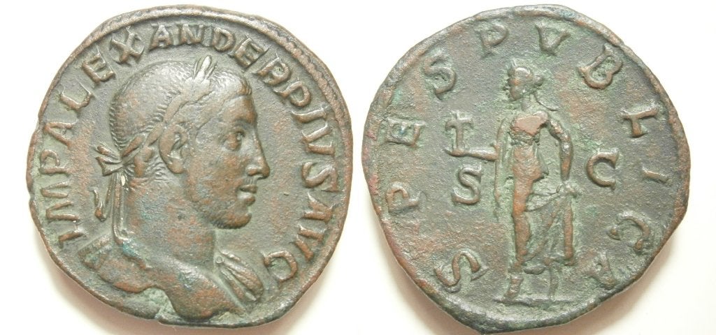Romeinse munt Severus Alexander Æ Sestertius SPES PVBLICA SC, Ophalen of Verzenden, Overige landen, Losse munt