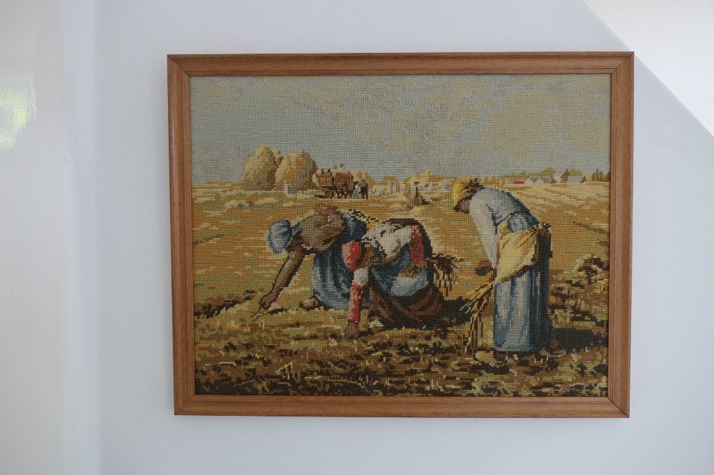 Vintage borduurwerk arenleessters Jean-Francois Millet, 50 – 75, Verzenden, Zo goed als nieuw, Schilderij