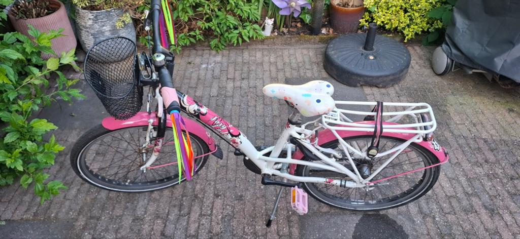 Kinderfiets 22 inch roze/wit - Loekie foxy lady, Ophalen, 22 inch, Gebruikt, Handrem